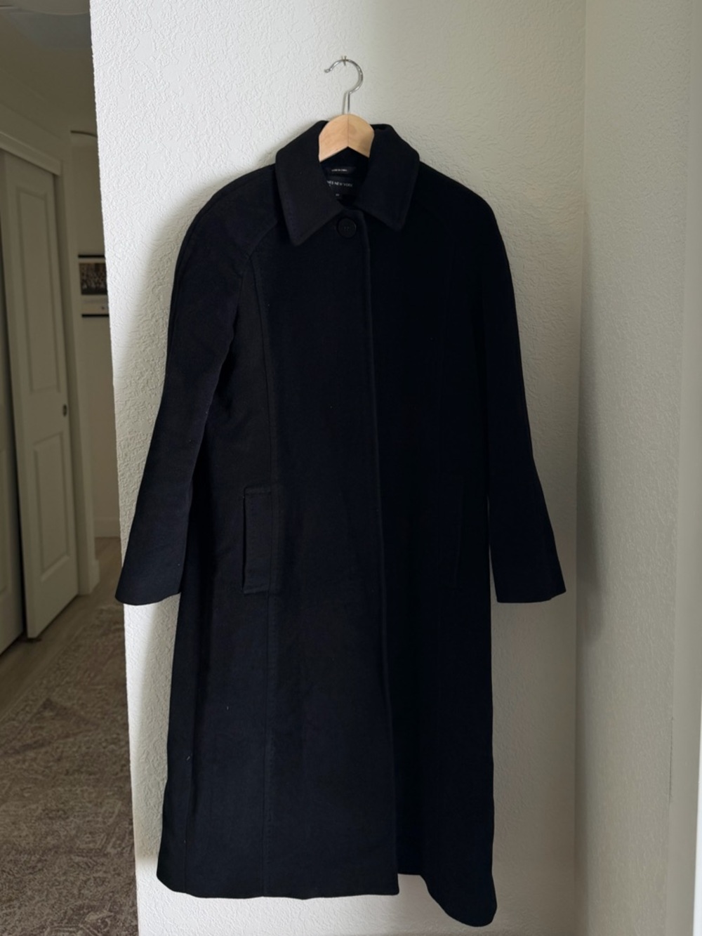 Jones New York Black Wool Blend Maxi Coat - Petite Size 2P - Pristine